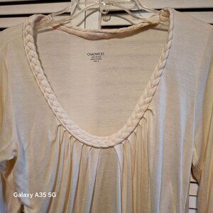 Chadwicks Womens Cream Ruched Top With Braided Scoop Neck 3/4 Sleeves Size M 100